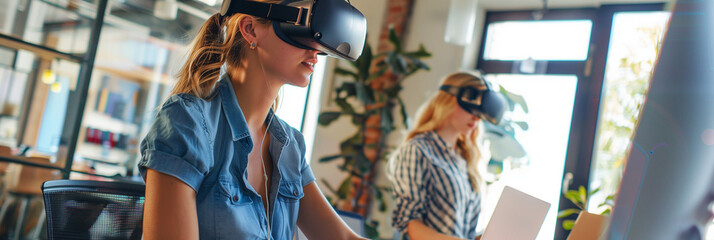 Creative Team Working with VR Technology in a Sunlit Office