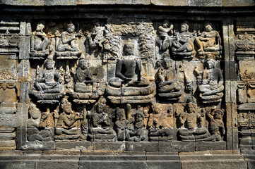 Borobudur temple stone relief image - obrazy, fototapety, plakaty