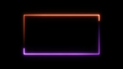 Abstract neon rectangle frame illustration on black background.