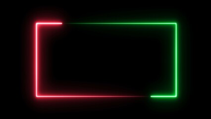 Abstract neon rectangle frame illustration on black background.