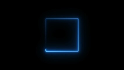 Abstract neon geometric square frame illustration on black background.