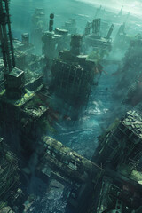 A post-apocalyptic city covered by water
