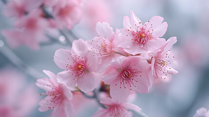 Ephemeral cherry blossom petals in gentle spring zephyrs, capturing a poetic pink petal waltz