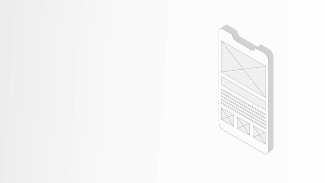 Animated of wireframe low fidelity design website on white background.