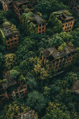 A post-apocalyptic city covered by forest