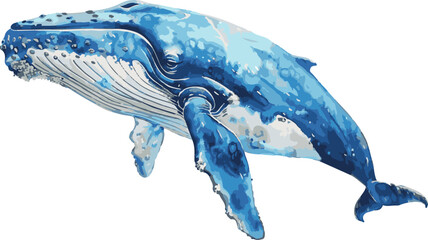 Ocean Gentle Giant, A Majestic Blue Whale in Watercolor Hues