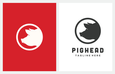 Obraz premium Pork Head Circle Silhouette, Meat Pig Restaurant and Farm logo design vector icon