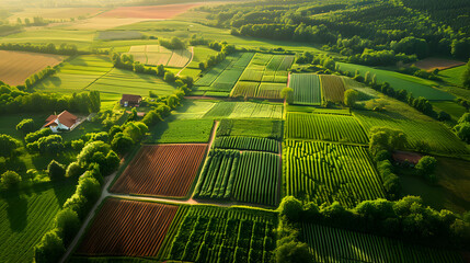 Vintage-inspired aerial views of the countryside, showcasing the patchwork of fields and landscapes