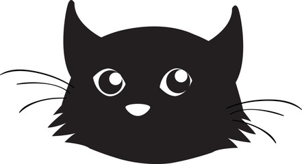 Cute black cat head face icon isolated on white background. Funny kitten. Vector illustration design element.