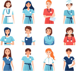 Diverse Collection of Female Healthcare Workers in Professional Attire