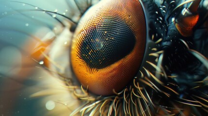 Close-up view of a bee's eye in detail. showing intricate details of bees or to illustrate pollination concepts. Ai generated - obrazy, fototapety, plakaty