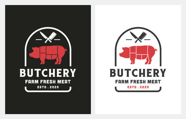 Pig Pork Butchery logo design graphic vector