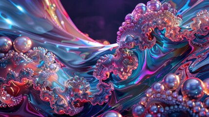 Illustration neon pearl bubble with Wave shape. AI generated