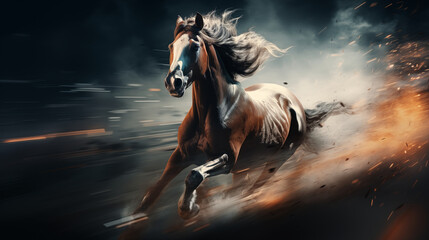 Rapid Running Horse. Generative AI.