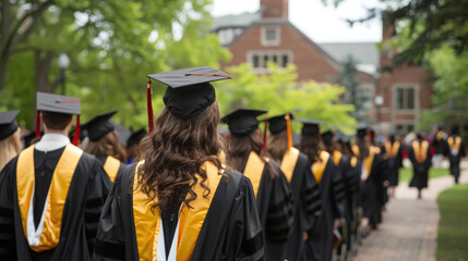 Graduation Day, Back View of University Graduates Celebrating