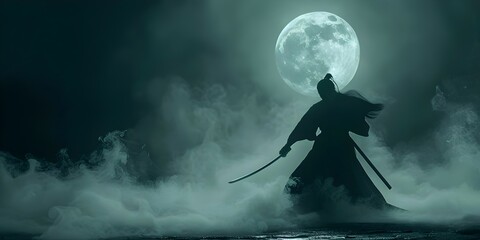 A sword fighters silhouette dances in moonlight flickering ghostly shadows in motion. Concept Action Scenes, Moonlit Drama, Historical Fencing, Mysterious Silhouettes, Theatrical Movements