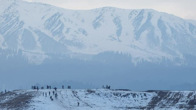 gulmarg snow mountains aerial view  jammu and kashmir, india. 4k