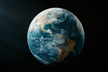 High-detail render of Earth from space, night lights.