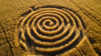 Fototapeta na wymiar Utilize aerial perspectives to capture abstract patterns formed by agricultural crop circles, highlighting the geometric shapes