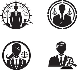 Minimal and modern Lawer logo icons silhouette set, lawyer business, law firm consulting logo