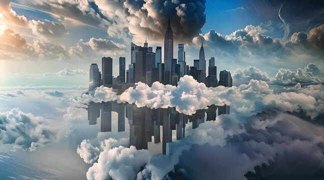 skyscraper building or cityscape floating on space on futuristic concept video background looping