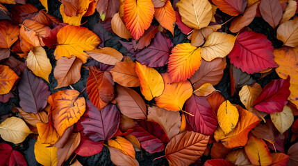 The patterns and textures of autumn leaves on the ground, creating abstract compositions
