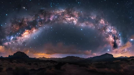 Foto op Aluminium The beauty of panoramic landscapes with astrophotography, capturing the celestial wonders above expansive natural scenes © Samira