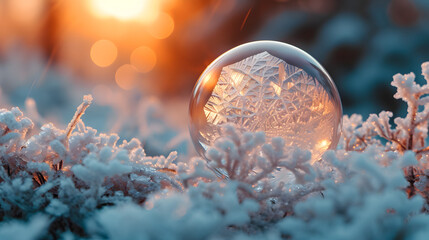 The beauty of frozen bubbles in icy landscapes, highlighting the delicate and ephemeral nature of winter - obrazy, fototapety, plakaty