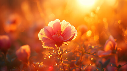 The beauty of the setting sun through translucent flower petals, creating warm and dreamy compositions