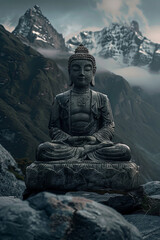 Fototapeta na wymiar A buddha statue in front of mountains