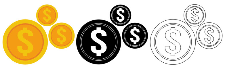 Set vector money dollar coin icon symbol template design illustration