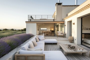 Deluxe rooftop terrace overlooking lavender fields blending modernity with Proven