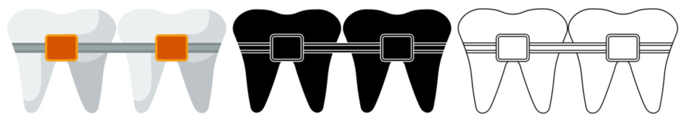 Set vector tooth dental braces icon dentist symbol template design illustration