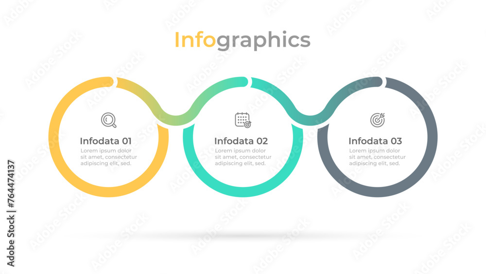 Wall mural colorful infographic with three circular elements arranged horizontally. vector circles are labeled 