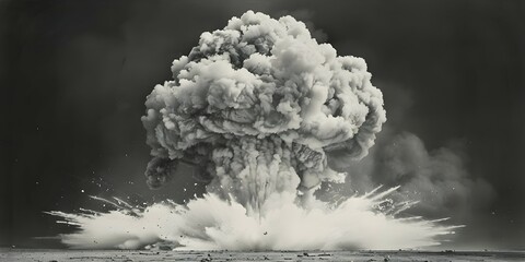 Explosive mushroom cloud from nuclear bomb showing destructive power and devastation. Concept Nuclear explosion, Mushroom cloud, Devastation, Destructive power, Catastrophic aftermath