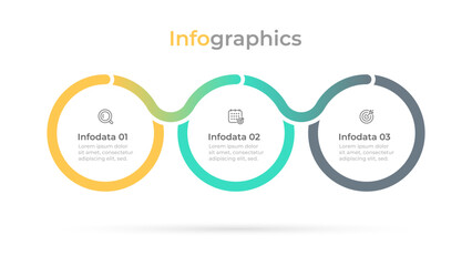 Colorful infographic with three circular elements arranged horizontally. Vector circles are labeled with 3 steps and options.
