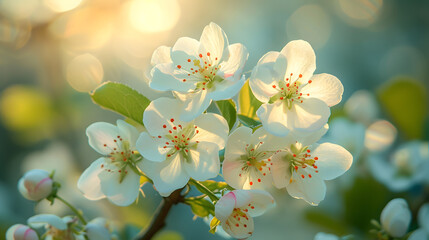 Create high-key images of blossoming flowers in spring, focusing on bright, airy compositions that convey a sense of freshness and renewal - obrazy, fototapety, plakaty