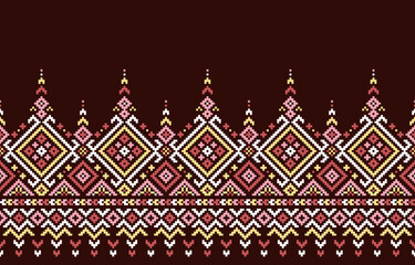 Embroidery pattern. Cross stitch patterns.  of diamonds and triangles on a brown background.Design for fabric,pattern,pixel,motif,towel,aida,folk,retro,handicraft,abstract,batik,zigzag,textile art.
