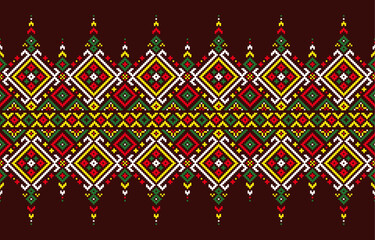 Cross stitch pattern recreates a colorful, pixelated ethnic motif pattern. Design for fabric,patterns,motif,towel,aida,folk,retro,abstract,batik,zigzag,textile art.