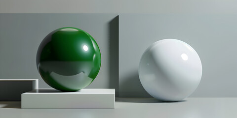 Green marble ball with reflection,3d Background Of White And Green Colored Egg 3d Illustration

