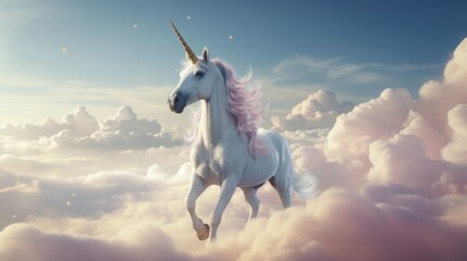 Fototapeta premium Adorable Unicorn on Flying Cloud