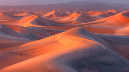 Zelfklevend Fotobehang The shifting colors of desert dunes during sunset. The interplay of light and shadows can create a dynamic and captivating scene © Samira