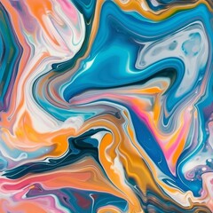 Obraz premium Abstract Marbled Texture. A hypnotic dance of marbled colors, swirling in harmony to create a vibrant abstract background that both dynamic and soothing. Seamless pattern wallpaper background.
