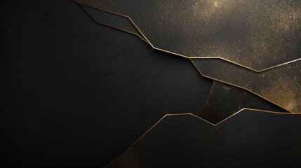 Black background with grunge texture decorated with Shiny golden lines. black gold luxury background - obrazy, fototapety, plakaty