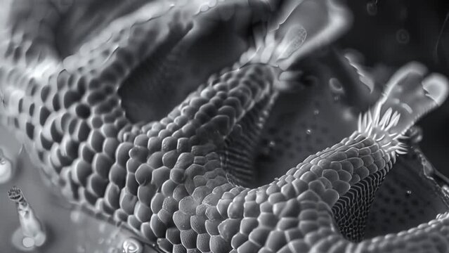A scanning electron microscope captures the textured surface of a bioinspired adhesive material mimicking the intricate structure of a geckos feet demonstrating the use of