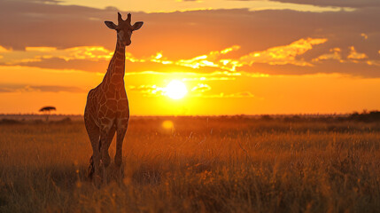 Sunsets over savannahs, capturing the warm hues and the silhouette of iconic African wildlife