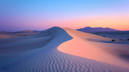Sand dunes during the evening hours. The fading light can highlight the contours and textures of...
