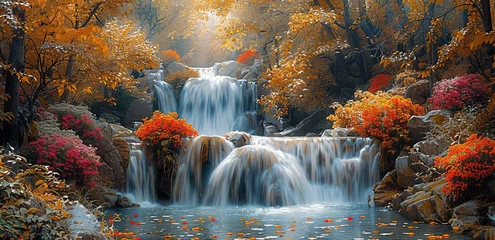 Foto op Canvas Waterfall in autumn. Created with Ai © 360Degree