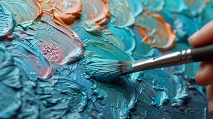 Fototapeta premium hand of worker use brush for color paint