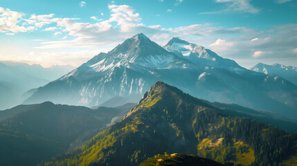 The grandeur and majesty of the mountains. Consider shooting during different times of the day to see how the light plays on the peaks - obrazy, fototapety, plakaty